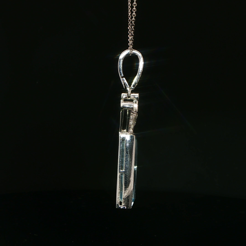 Aquamarine Crown Charm Necklace in 18k White Gold