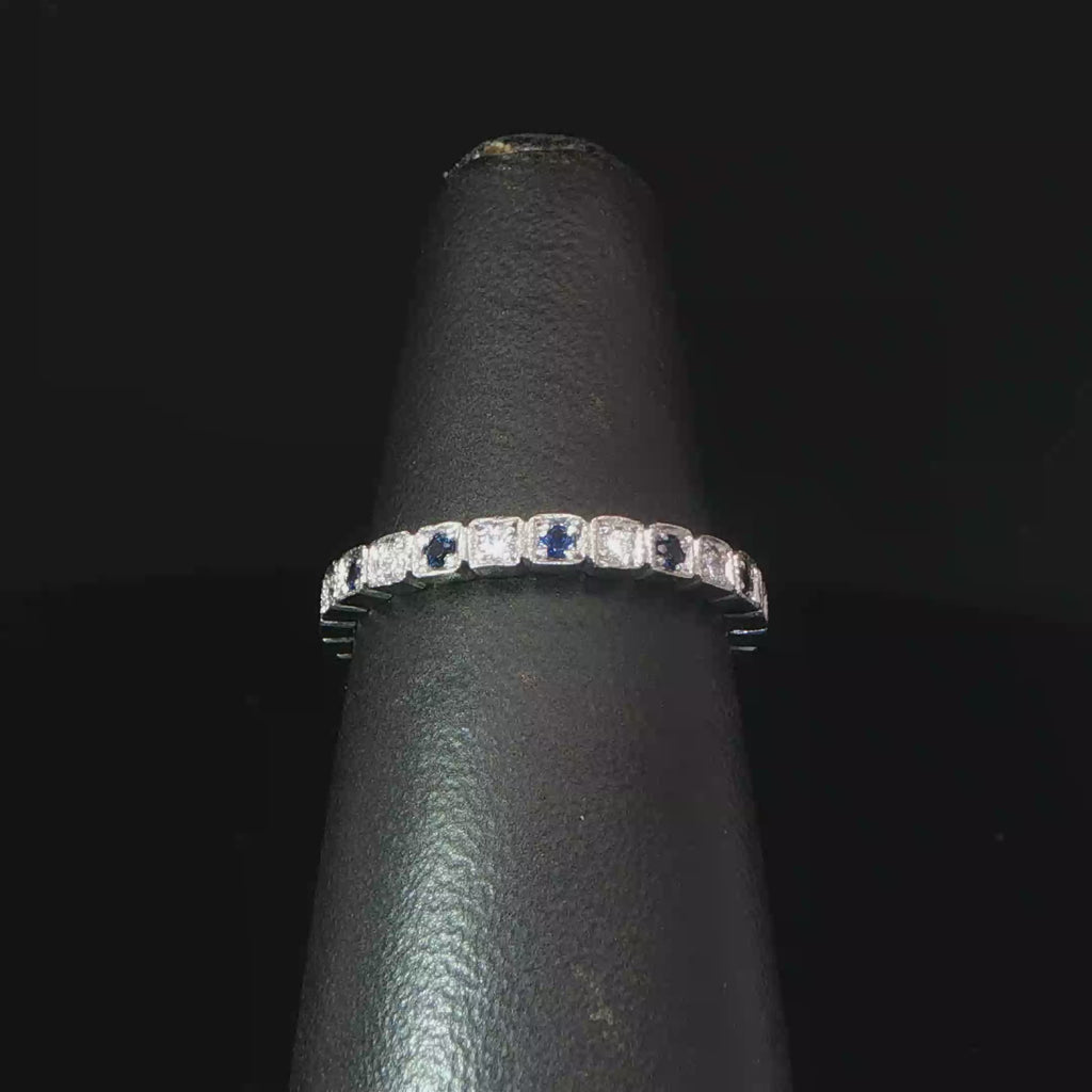 Alternating Deep Blue Sapphire And Diamond Eternity Ring in Platinum
