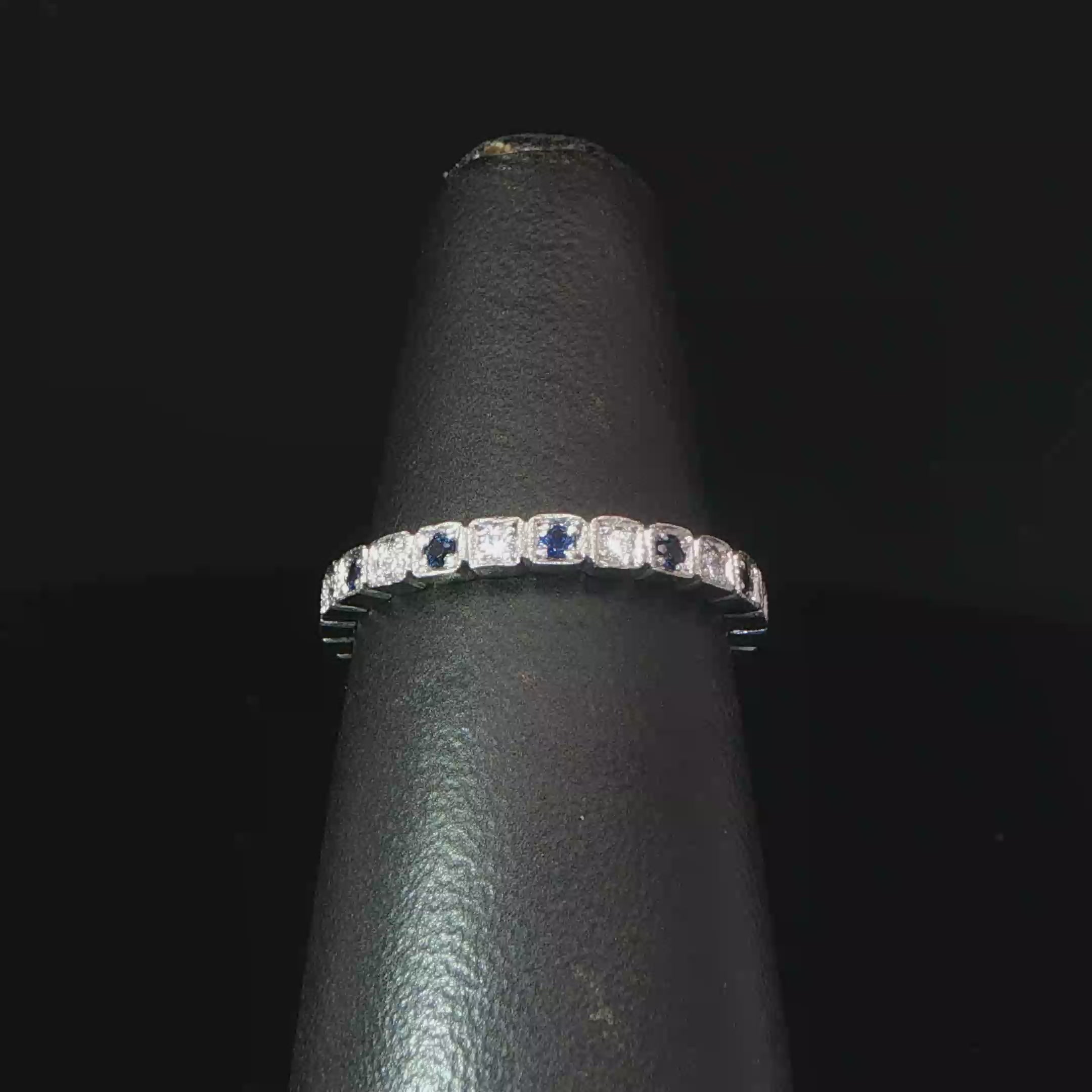 Alternating Deep Blue Sapphire And Diamond Eternity Ring in Platinum