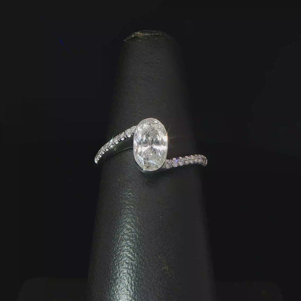 Oval Bezel-Set Diamond Bypass Ring in 14k White Gold