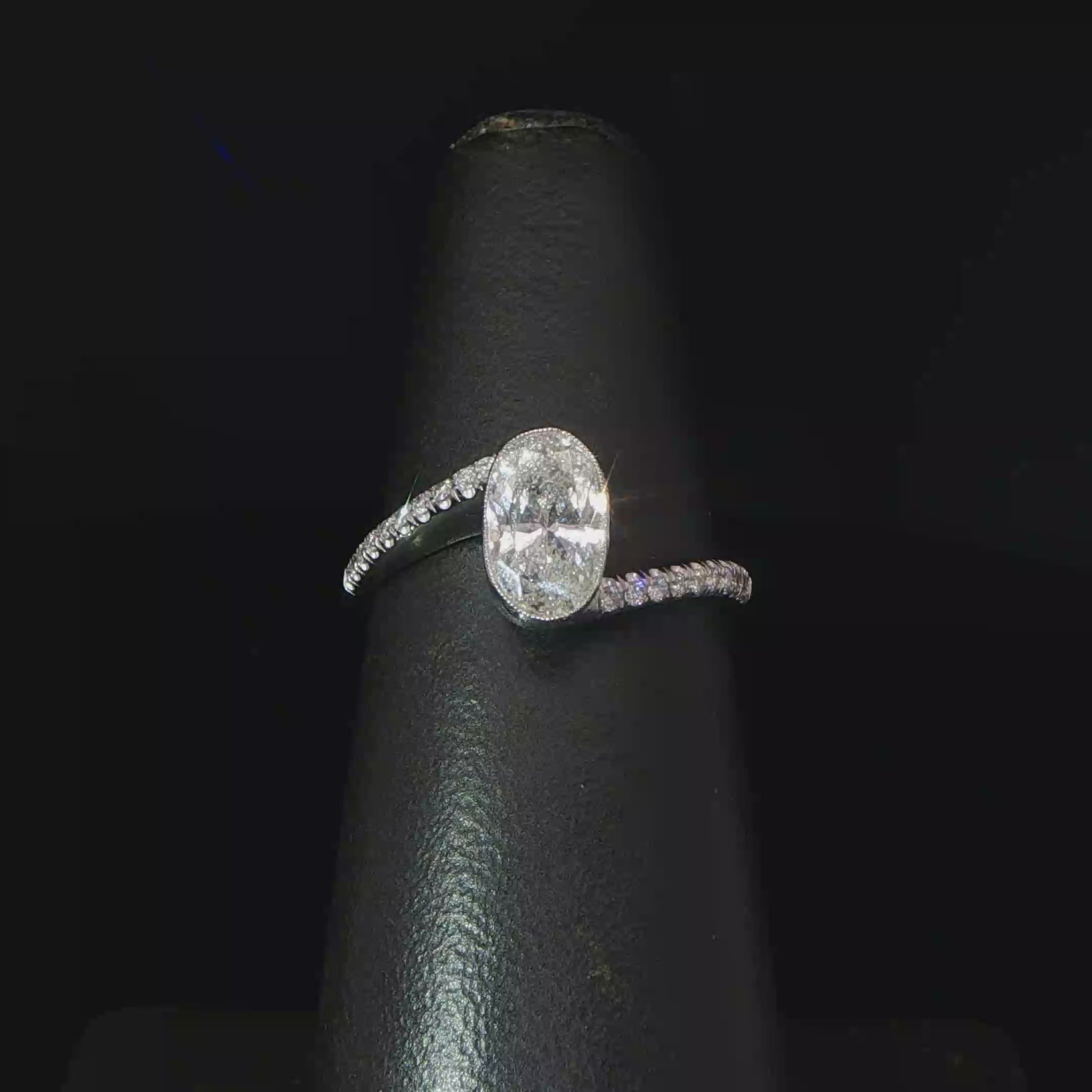 Oval Bezel-Set Diamond Bypass Ring in 14k White Gold