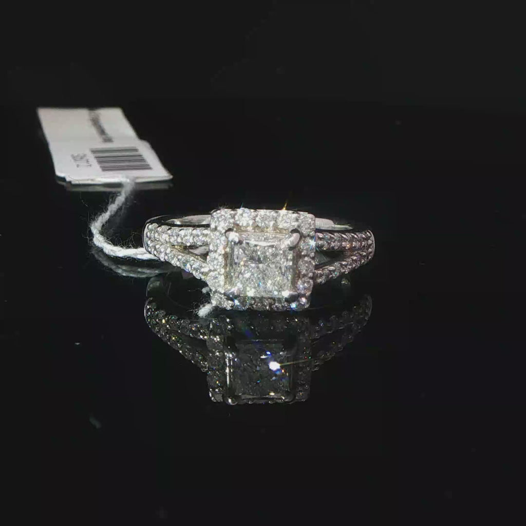 Princess Cut Diamond Halo Engagement Ring in 14K White Gold