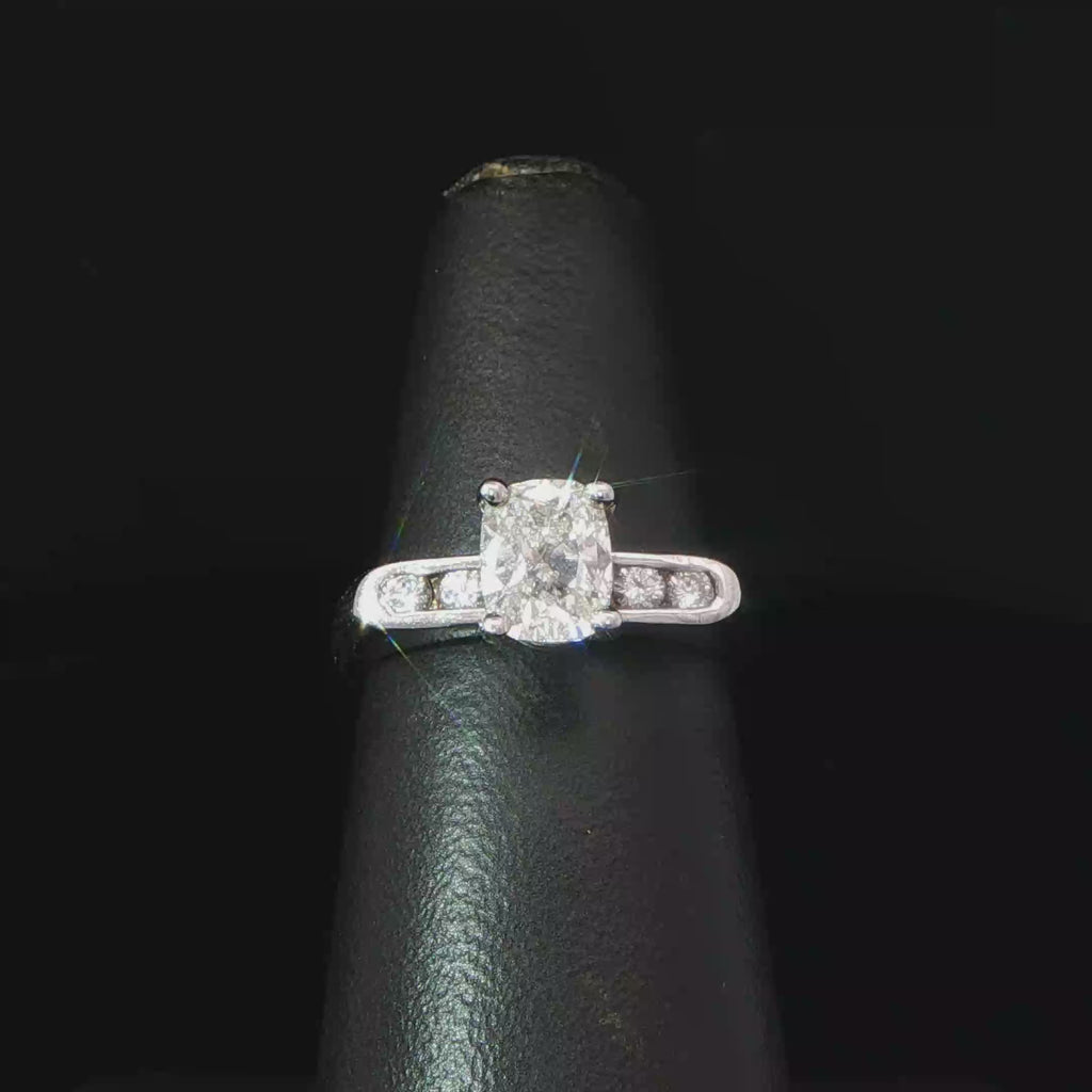 14k White Gold Diamond Engagement Ring with Channel Set Accents