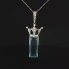 Aquamarine Crown Charm Necklace in 18k White Gold