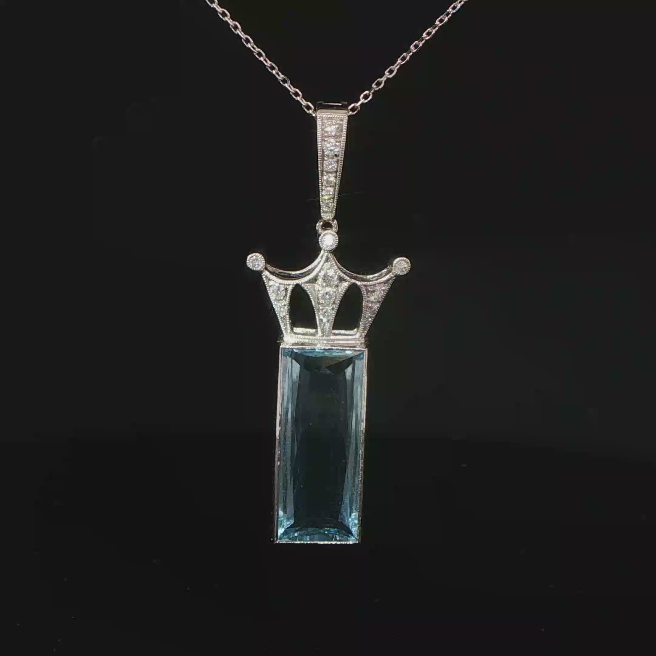 Aquamarine Crown Charm Necklace in 18k White Gold