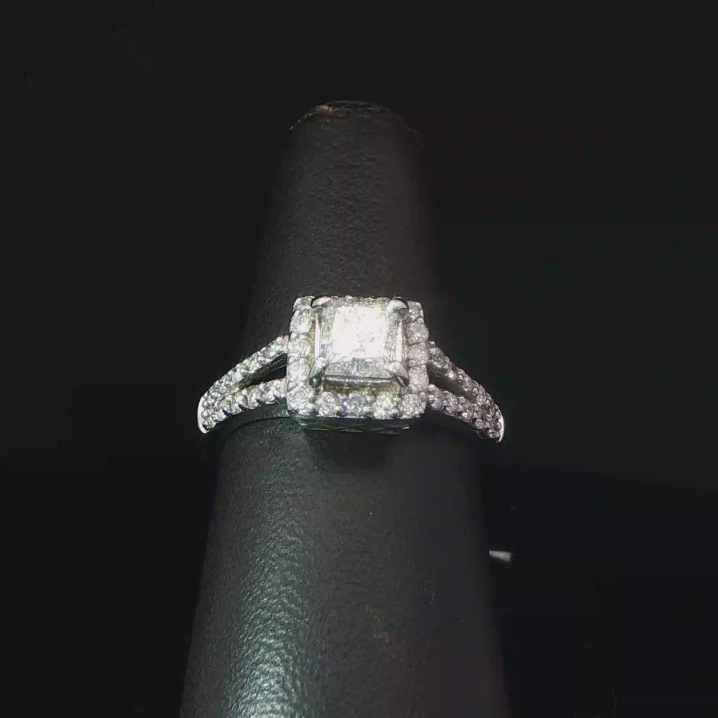 Princess Cut Diamond Halo Engagement Ring in 14K White Gold