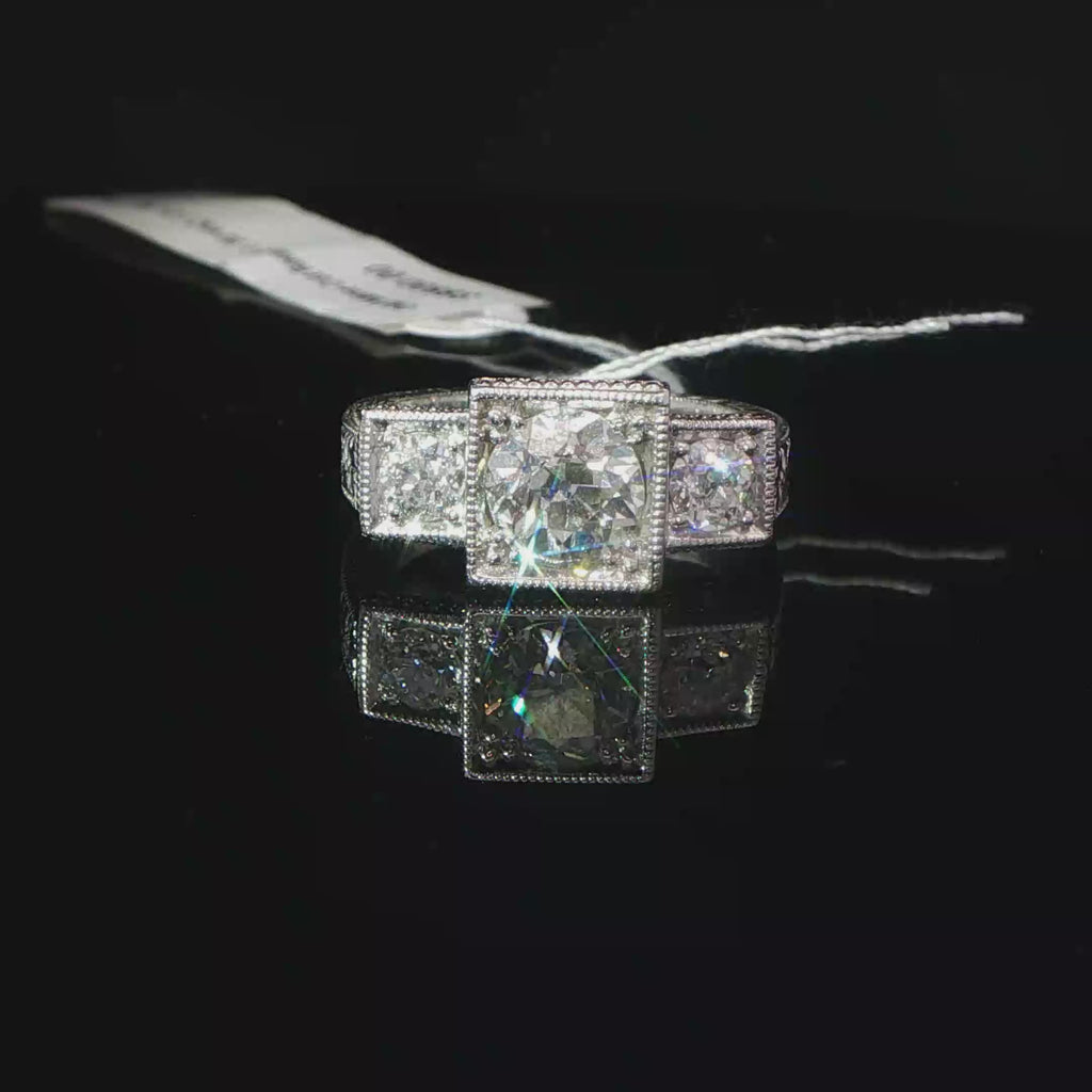 Vintage-Style Three-Stone Diamond Ring in 14k White Gold