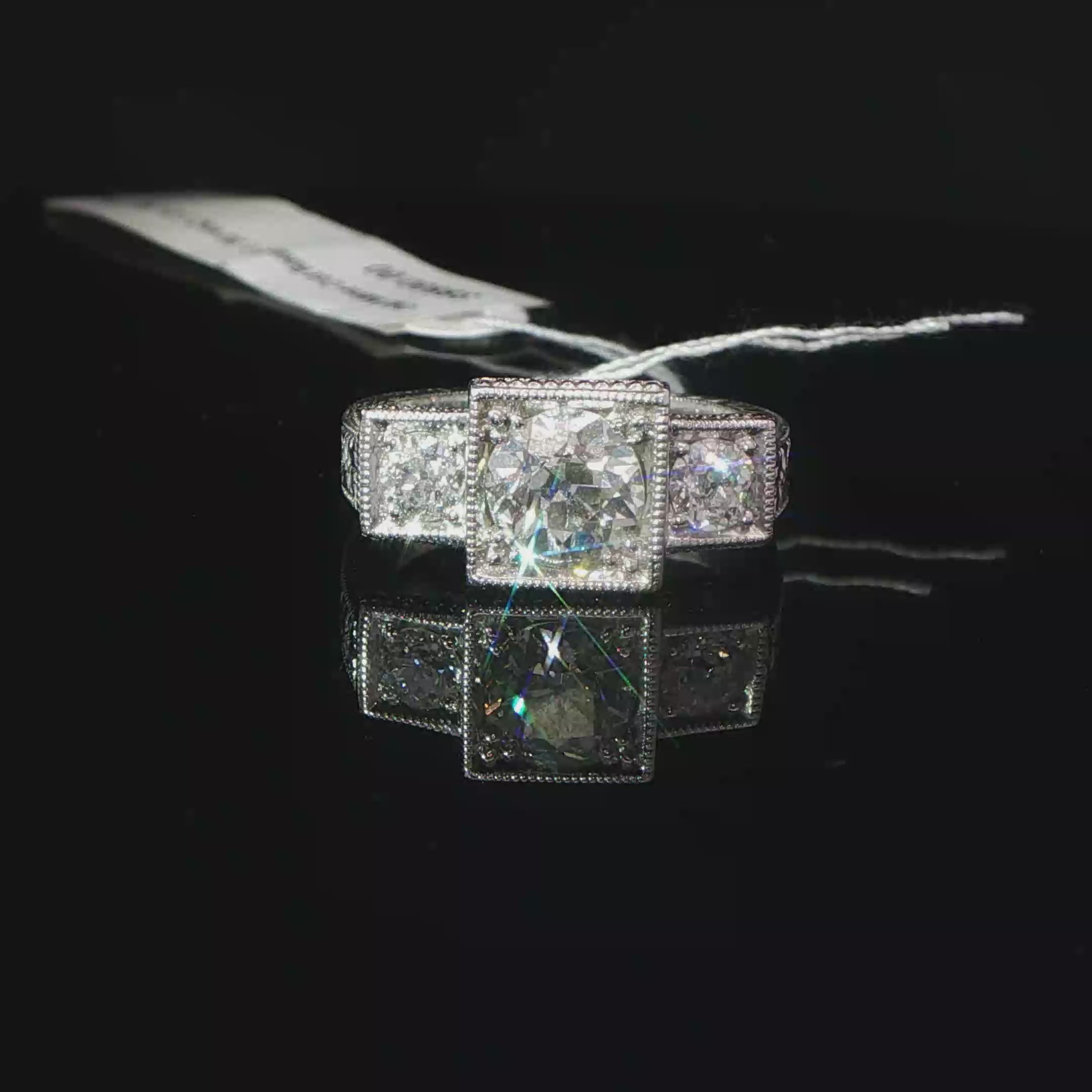 Vintage-Style Three-Stone Diamond Ring in 14k White Gold
