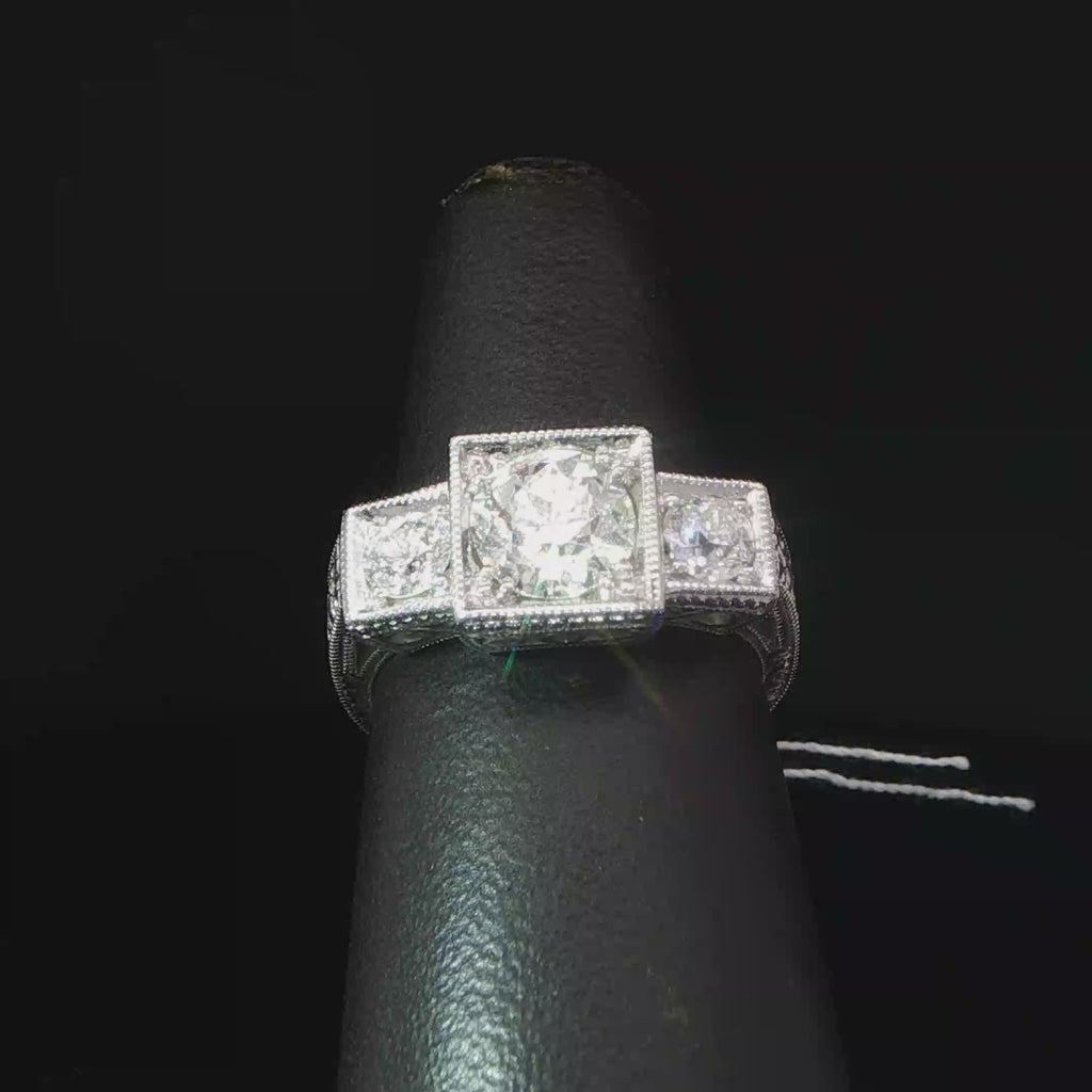 Vintage-Style Three-Stone Diamond Ring in 14k White Gold