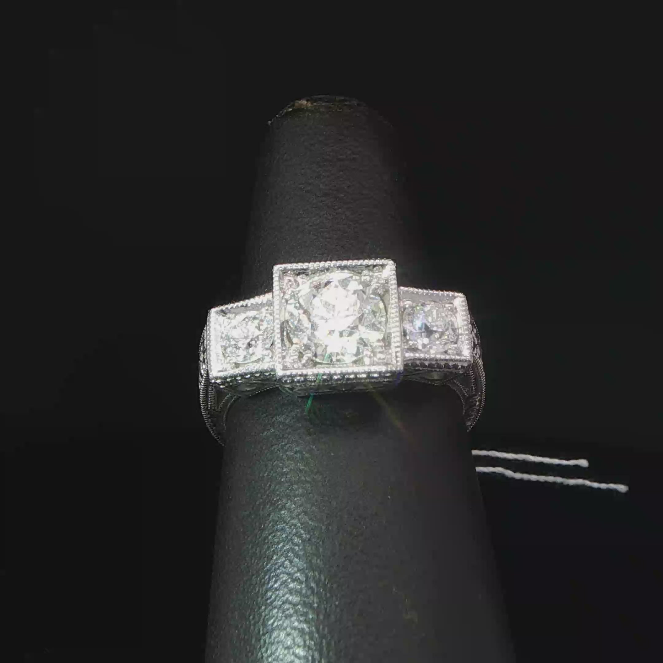 Vintage-Style Three-Stone Diamond Ring in 14k White Gold