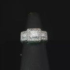 Palladium Three-Stone Princess Diamond Halo Ring