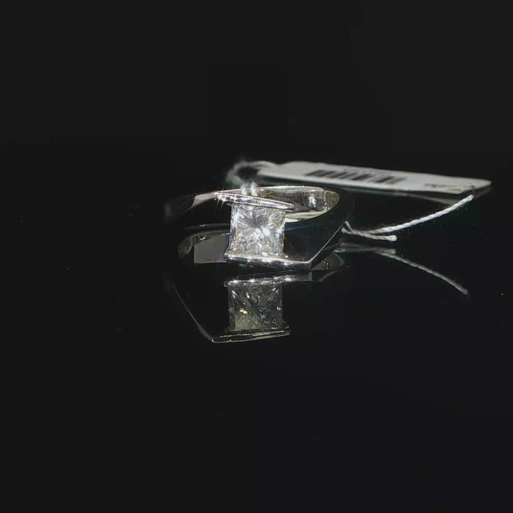 Princess Cut Diamond Bypass Solitaire Ring in White Gold