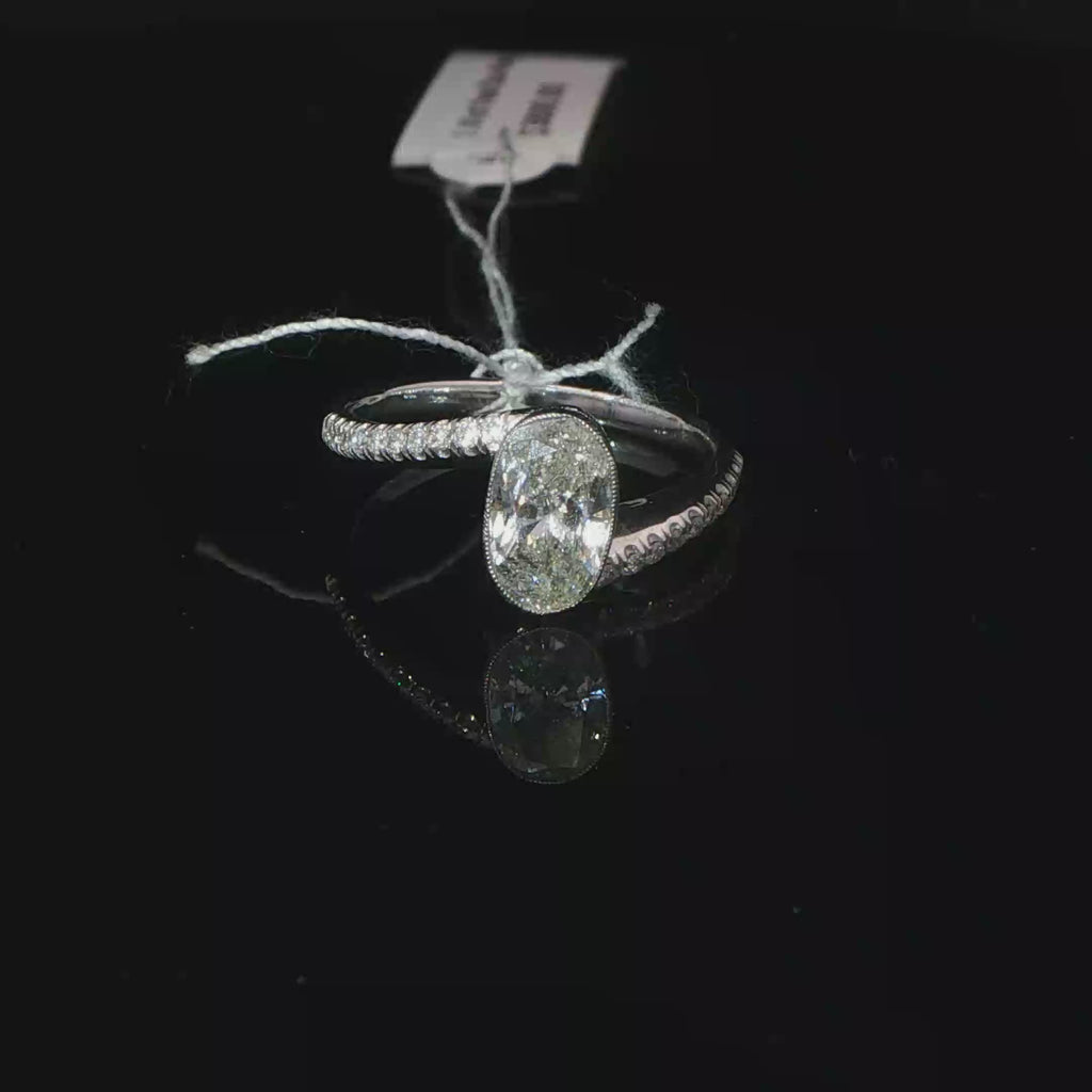Oval Bezel-Set Diamond Bypass Ring in 14k White Gold