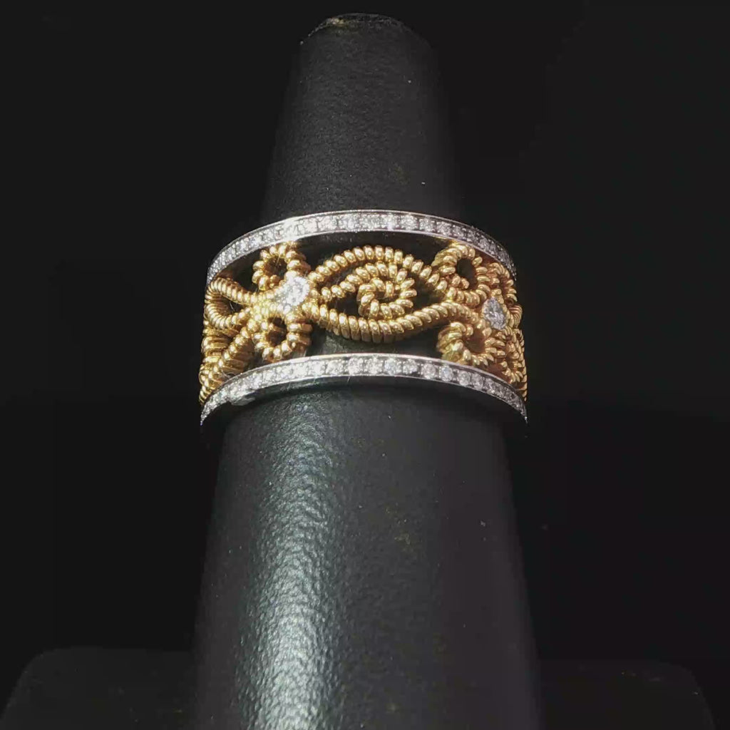 18k Yellow Gold Diamond Rope Motif Band Ring