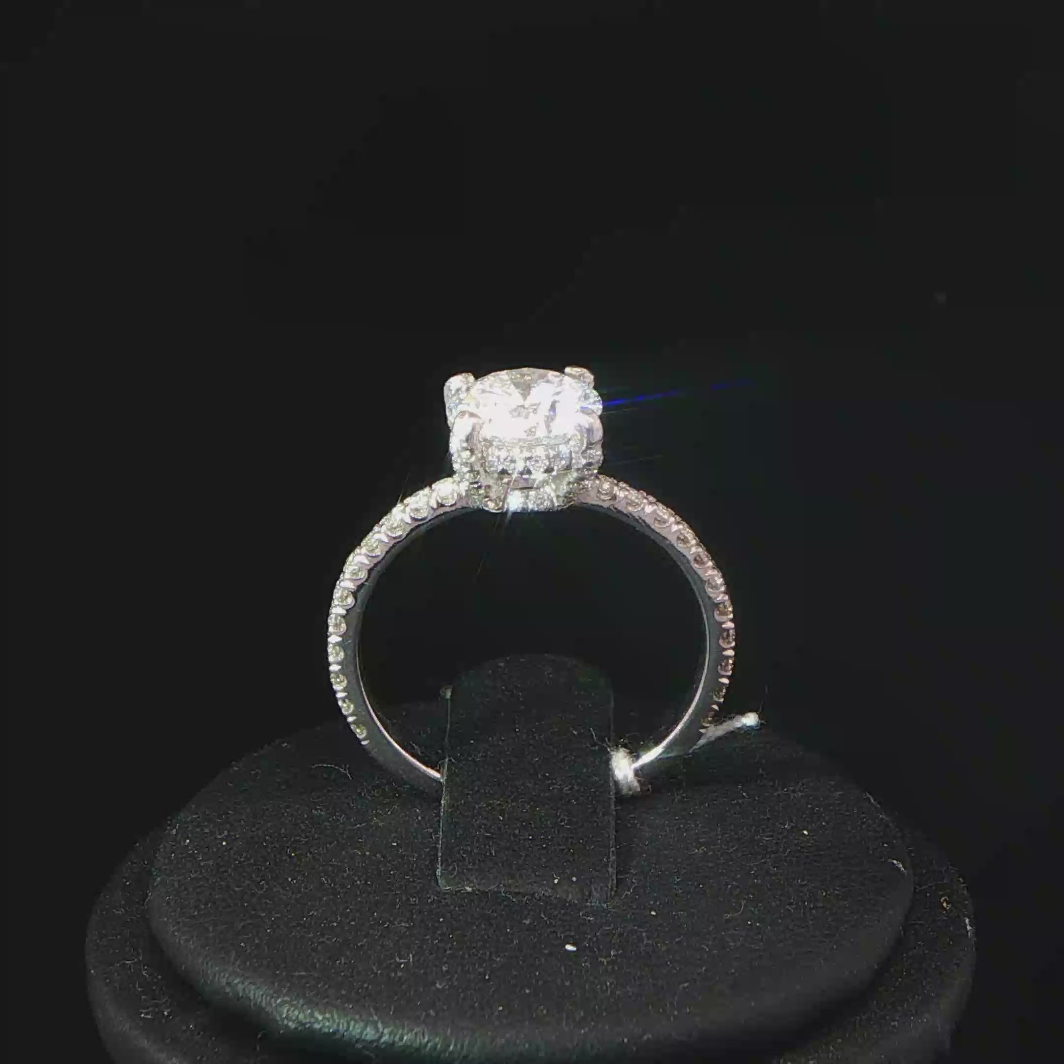 Round Diamond Engagement Ring with Pavé Band in White Gold