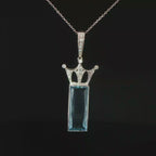 Aquamarine Crown Charm Necklace in 18k White Gold